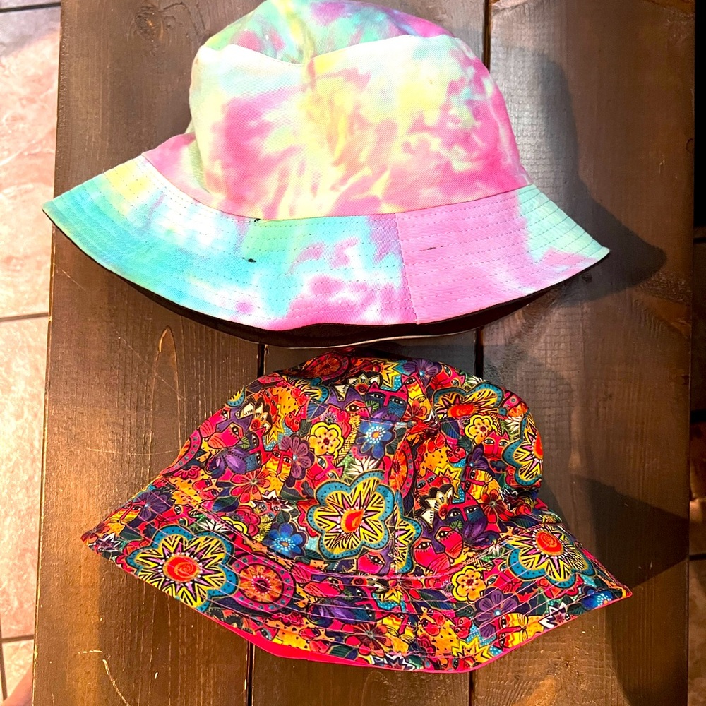 Set of Two girls/teen reversible bucket hats! Bright & beautiful! Sold together